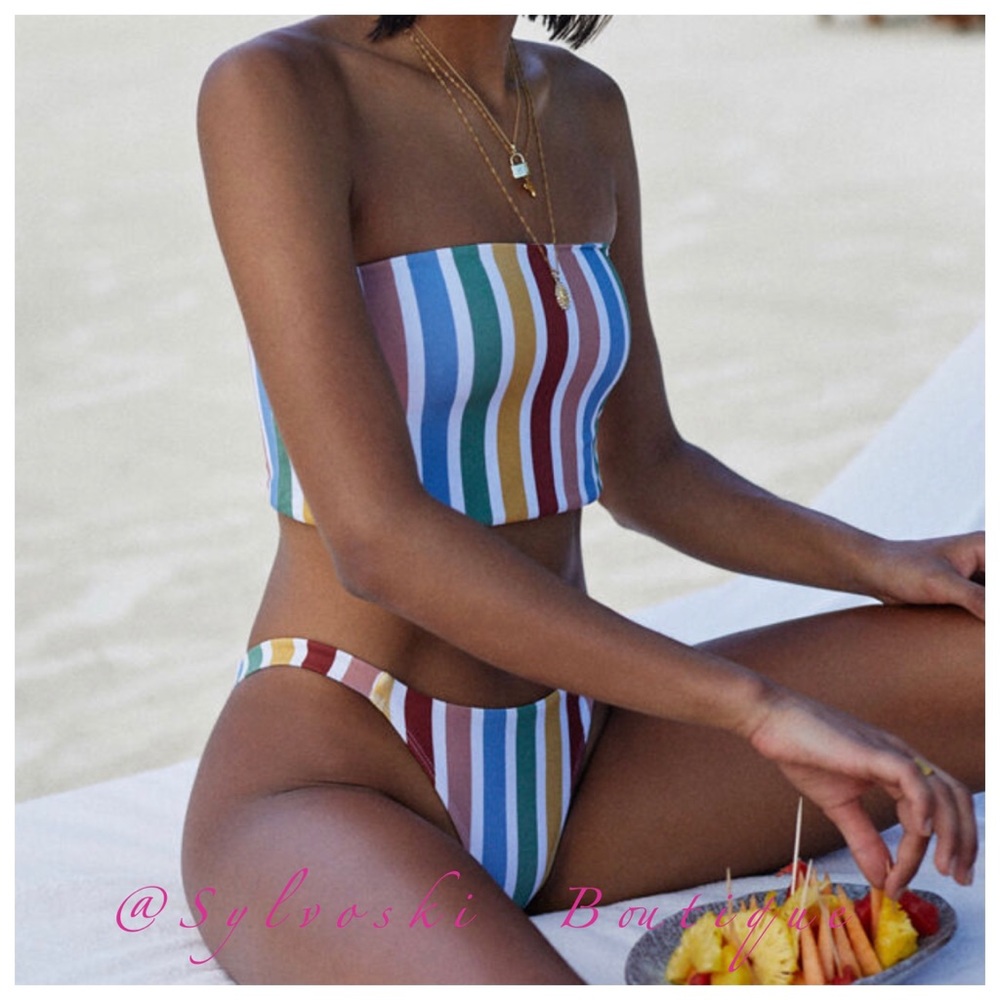 ๐ฅ LA Hearts Stripe Aster Bandeau Bikini Top NWT - Picture 9 of 9